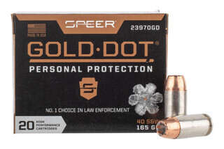 Speer Gold Dot 40 S&W personal protection hollow point ammo in a box of 20 rounds